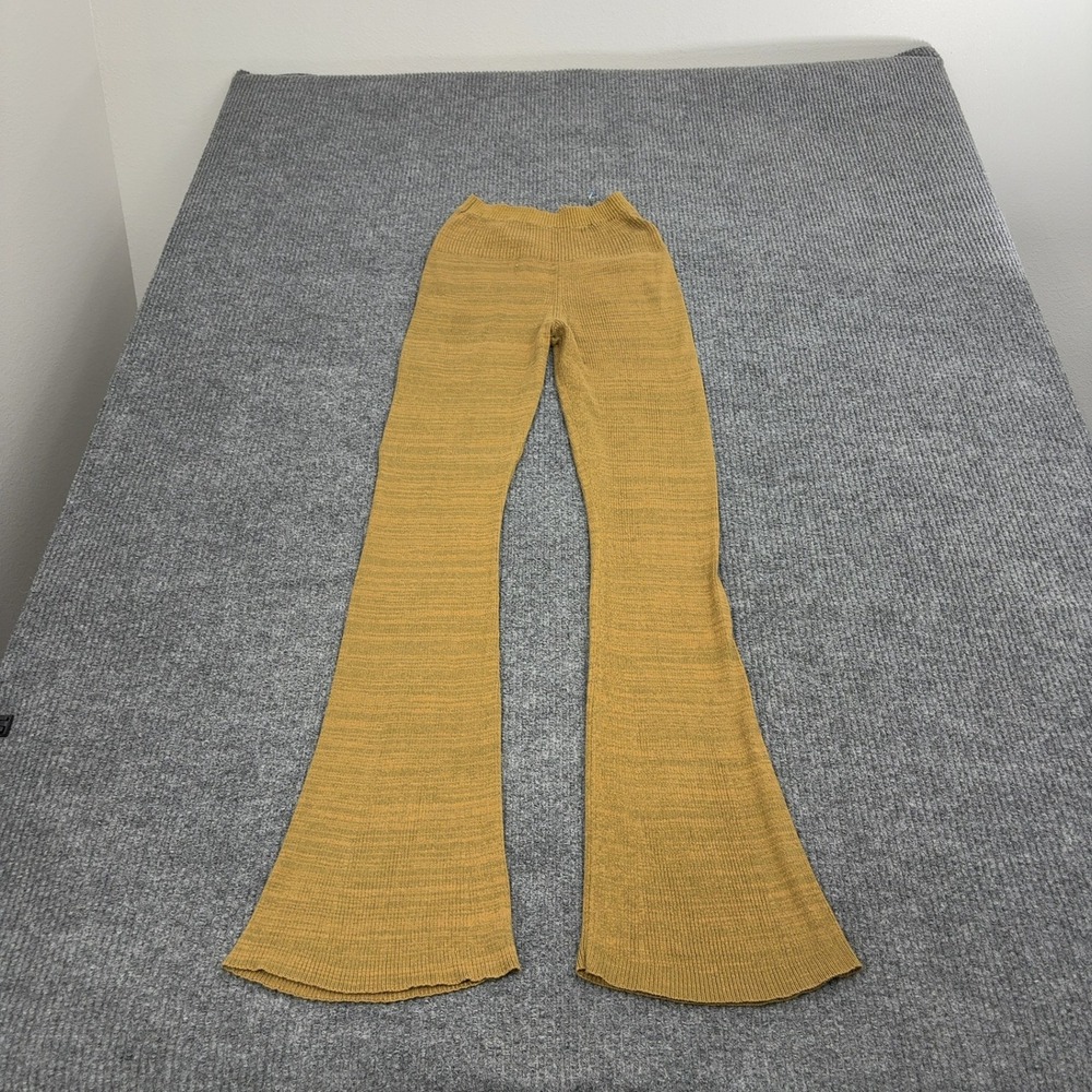 Free People Pants Womens M Yellow Viscose Cotton Ribbed Knit Flare Boho Style